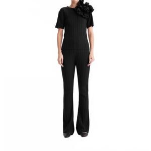 NEW THEO THE LABEL pallas rib knit bootcut pant in black